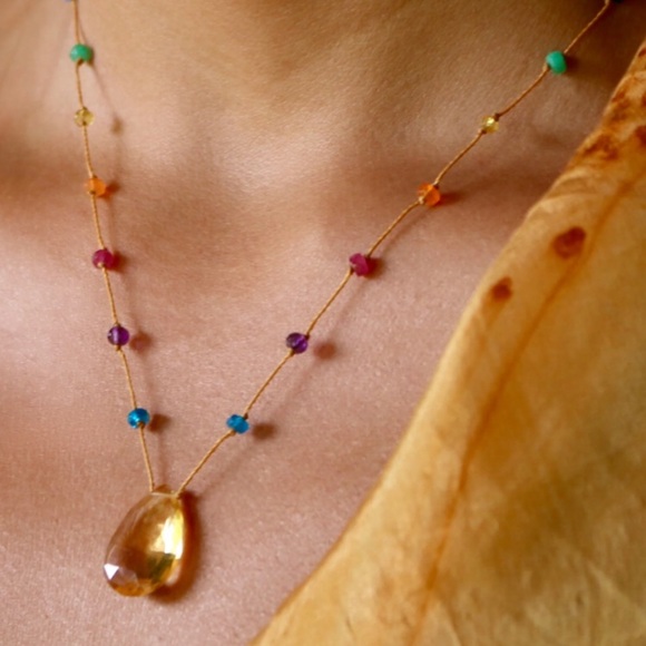Rainbow Gems Necklace - Citrine and Strawberry Quartz - Picture 3 of 4